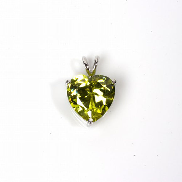 Sterling Silver Elegant Peridot CZ Promise Heart Pendant Love Classic Charm 925