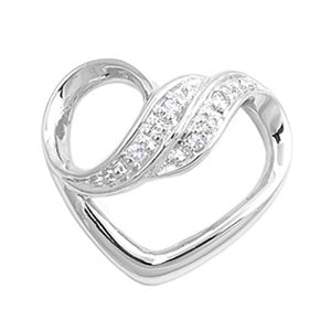 Filigree Swirl Heart Pendant Clear Simulated CZ .925 Sterling Silver Love Charm