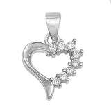 Pendant Studded Border Heart Clear Simulated CZ .925 Sterling Silver Love Charm