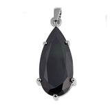 Solitaire Elegant Teardrop Pendant Black Simulated CZ .925 Sterling Silver Charm