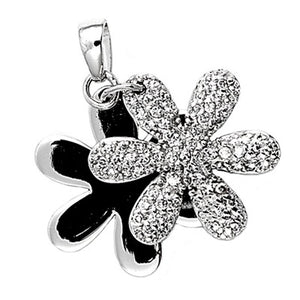 Retro Hippie Flower Pendant Clear Simulated CZ .925 Sterling Silver Mod Charm