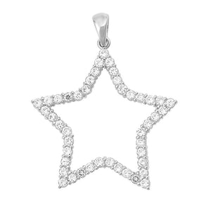 High Polish Cluster Star Pendant Clear Simulated CZ .925 Sterling Silver Charm