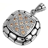 Sterling Silver Elegant Micro Pave Square Pendant Champagne Simulated CZ Charm