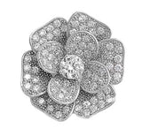 Sterling Silver Micro Pave Studded Flower Bloom Pendant Clear Simulated CZ Charm