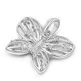 Sterling Silver Rounded Leaf Wing Cute Butterfly Pendant Clear Simulated CZ