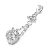 Round Dangle Solitaire Pendant Clear Simulated CZ .925 Sterling Silver Charm