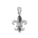 Traditional Fleur De Lis Pendant Black Simulated CZ .925 Sterling Silver Charm