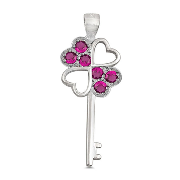 Skeleton Heart Key Pendant Simulated Ruby .925 Sterling Silver Promise Charm