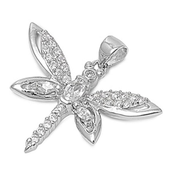 Studded Dragonfly Pendant Clear Simulated CZ .925 Sterling Silver Cluster Charm