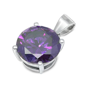 Solitaire Elegant Circle Pendant Simulated Amethyst .925 Sterling Silver Charm