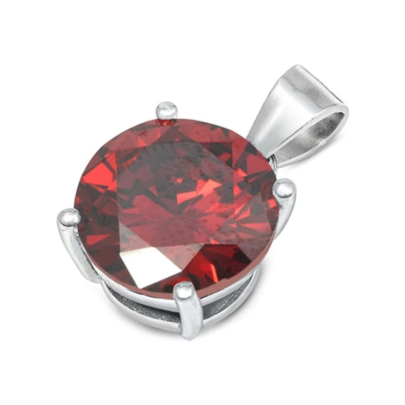 Solitaire Simple Circle Pendant Simulated Garnet .925 Sterling Silver Chic Charm