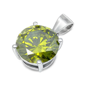 Solitaire Simple Round Pendant Simulated Peridot .925 Sterling Silver Prom Charm