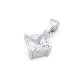 Solitaire Classic Square Pendant Clear Simulated CZ .925 Sterling Silver Charm