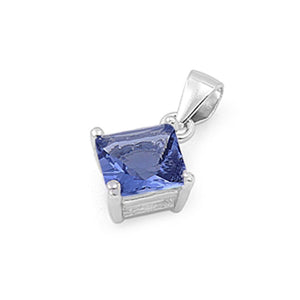 Solitaire Classic Square Pendant Simulated Tanzanite .925 Sterling Silver Charm