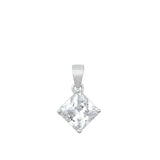 Sterling Silver Polished Clear CZ Solitaire Pendant Chic Fashion Charm 925 New