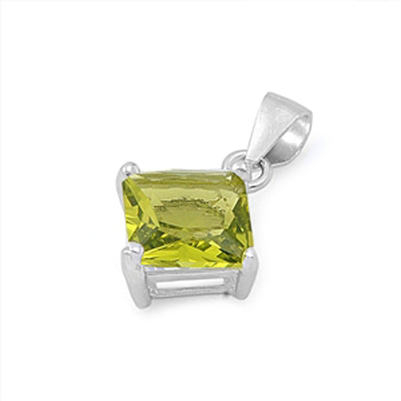 Sterling Silver Solitaire Plain Fashion Square Pendant Simulated Peridot Charm