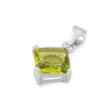 Sterling Silver Solitaire Plain Fashion Square Pendant Simulated Peridot Charm