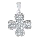 Sterling Silver Fancy Studded Four Leaf Clover Pendant Clear Simulated CZ Charm