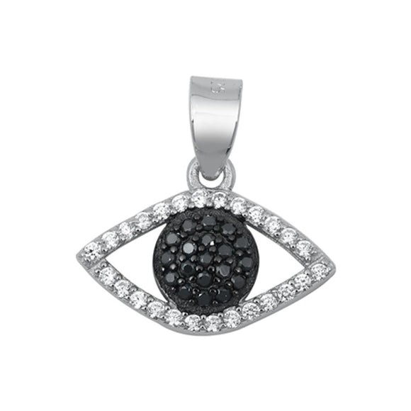 Sterling Silver Unique Black CZ Clear CZ Eye Pendant Cute Polished Fashion Charm