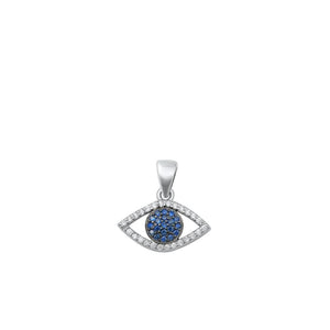 Sterling Silver Cute Clear & Blue Sapphire CZ Pendant Evil Eye Fashion Charm