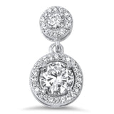 Double Circle Drop Dangle Pendant Clear Simulated CZ .925 Sterling Silver Charm