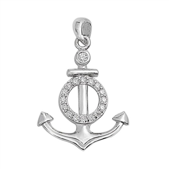 Eternity Circle Anchor Pendant Clear Simulated CZ .925 Sterling Silver Charm