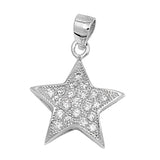 Space Classic Studded Star Pendant Clear Simulated CZ .925 Sterling Silver Charm