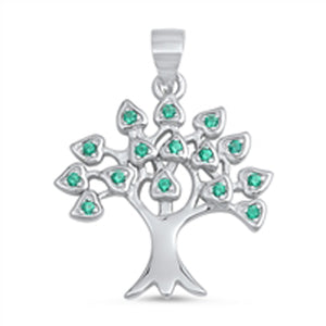 Plant Tree of Life Pendant Simulated Emerald .925 Sterling Silver Nature Charm