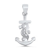 Seahorse Cute Anchor Pendant Clear Simulated CZ .925 Sterling Silver Ship Charm