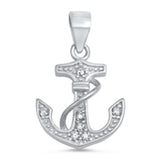 Rope Sparkly Anchor Pendant Clear Simulated CZ .925 Sterling Silver Ocean Charm