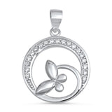 Loop Butterfly Spiral Pendant Clear Simulated CZ .925 Sterling Silver Bug Charm