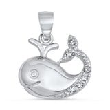 Animal Cute Baby Whale Pendant Clear Simulated CZ .925 Sterling Silver Charm