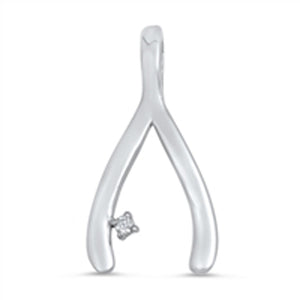 Bone Classic Wishbone Pendant Clear Simulated CZ .925 Sterling Silver Charm