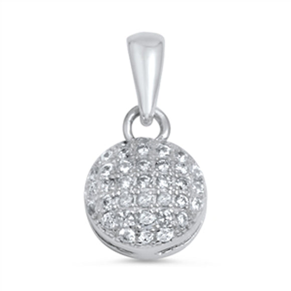 Sparkly Tiny Circle Pendant Clear Simulated CZ .925 Sterling Silver Cute Charm