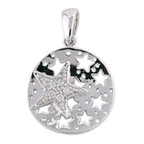 Sterling Silver Cutout Multiple Circle Star Pendant Clear Simulated CZ Charm