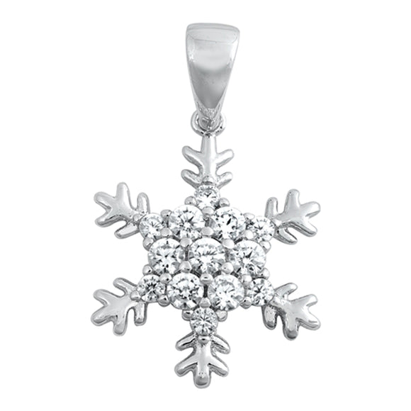 Sterling Silver Cluster Snowflake Pendant Snow Winter Ice Elegant Charm Clear CZ