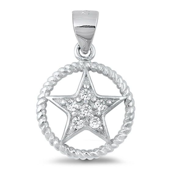 Sterling Silver Clear CZ Cluster Star Pendant Nautical Rope Classic Charm 925