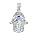 Sterling Silver Clear CZ Ornate Hamsa Pendant Hand of God Evil Eye Swirl Charm