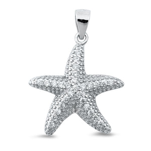 Sterling Silver Clear CZ Starfish Pendant Sea Star Ocean Sea Creature Charm 925