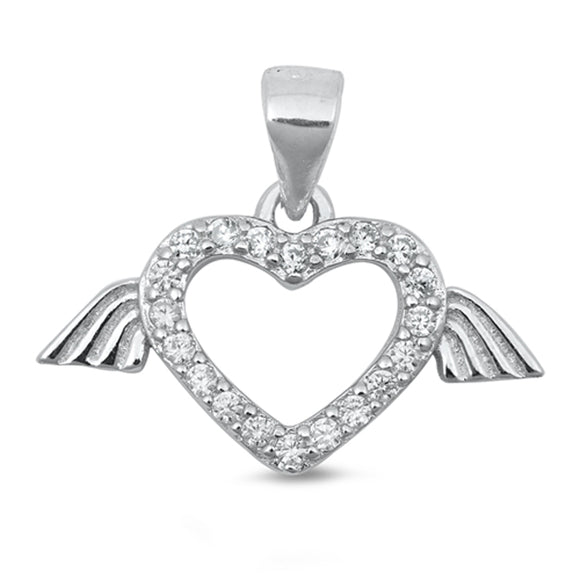 Sterling Silver Clear CZ Promise Heart Pendant Angel Wing Cluster Halo Charm 925