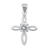 Sterling Silver Clear CZ Cross Pendant Statement Open Marquise Classic Charm 925