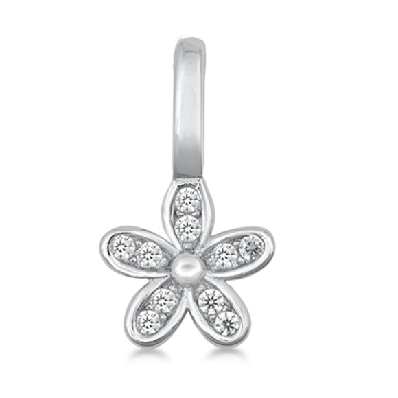 Sterling Silver Clear CZ Flower Pendant Simple Elegant Classic Charm 925 New