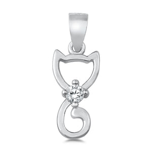 Sterling Silver Clear CZ Pussy Cat Pendant Kitten Animal Pet Cute Charm 925 New