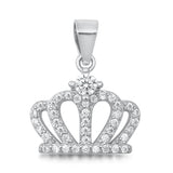 Sterling Silver Clear CZ Crown Pendant Royal Cluster Elegant Cutout Charm 925