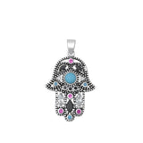 Sterling Silver Bejeweled Hamsa Pendant Hand of God Studded Cluster Bali Charm