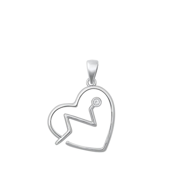 Sterling Silver Beautiful Clear CZ Heart Lifeline Pendant EKG Rhythm Love Charm