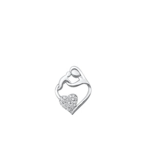 Sterling Silver Heart Clear CZ Mother & Baby Pendant Mother's Day Gift Charm