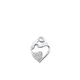 Sterling Silver Heart Clear CZ Mother & Baby Pendant Mother's Day Gift Charm