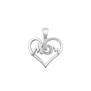 Sterling Silver Mom Charm Love Heart Clear CZ Pendant Gift 925 New