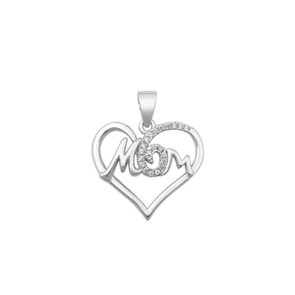 Sterling Silver Mom Charm Love Heart Clear CZ Pendant Gift 925 New